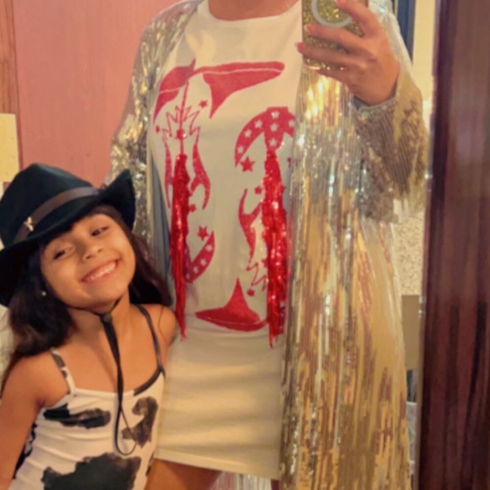 BOOT ME UP T-DRESS RED FRINGE ( BLACK or WHITE)